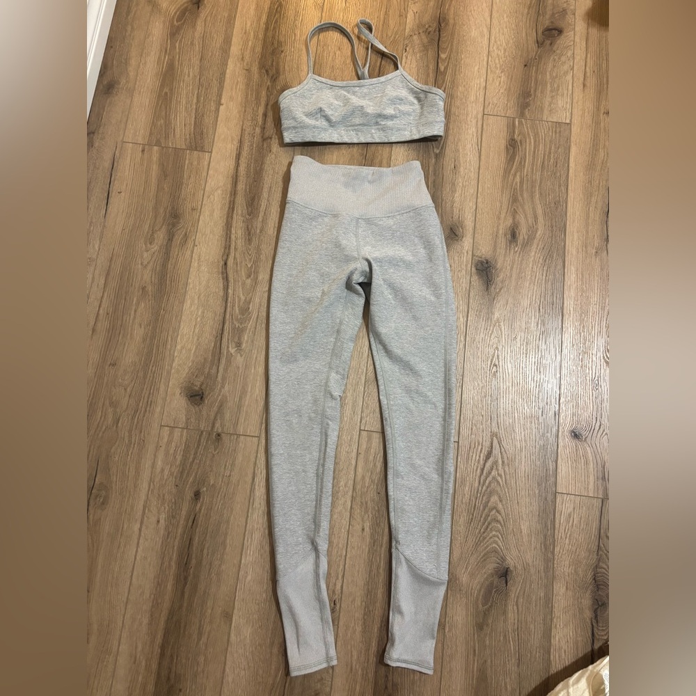 Gray High-Waisted Leggings and Bandeau Set